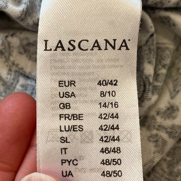 Lascana Black & White Geometric Print Keyhole Tie Halter Top, Low Back 8/10 - Picture 7 of 11